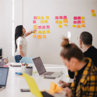 AI solutions shown on a board with sticky papers
