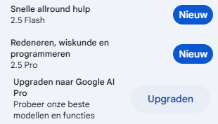Screenshot van de verschillende versies van Google Gemini