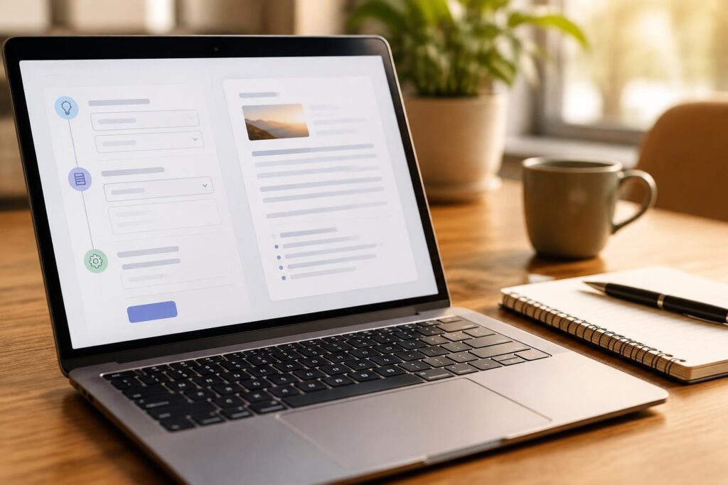 Close-up van een laptop met een AI-werkproces voor een bedrijf