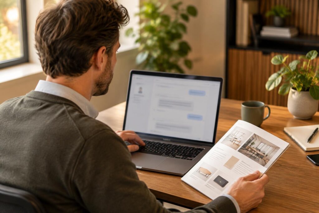 Medewerker bekijkt een eigen AI-chatbot op een laptop.