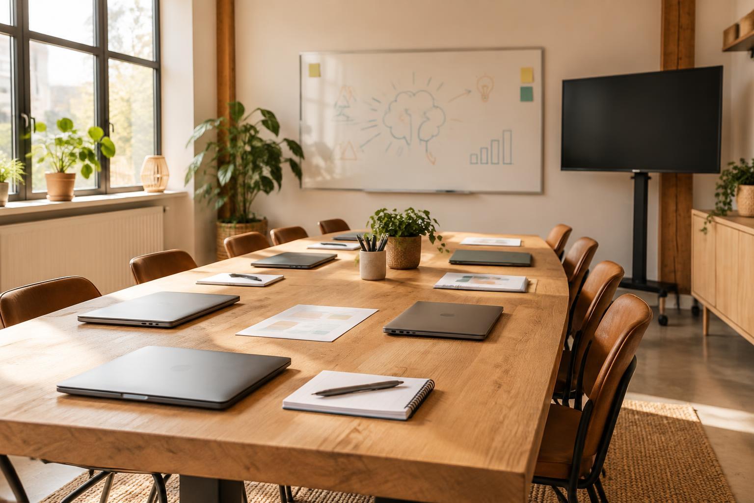 Voorbereide trainingsruimte voor een AI-workshop in een mkb-bedrijf.