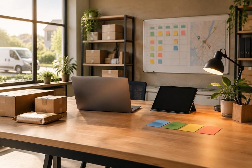 Rustige planningsruimte met hulpmiddelen voor een maatwerk AI-assistent.